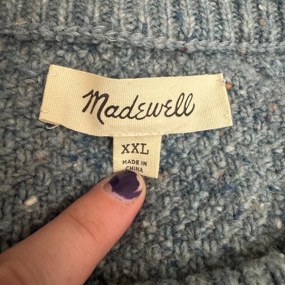 Madewell Donegal Cable Knit Fisherman Sweater Blue Wool Blend XXL - Picture 7 of 9
